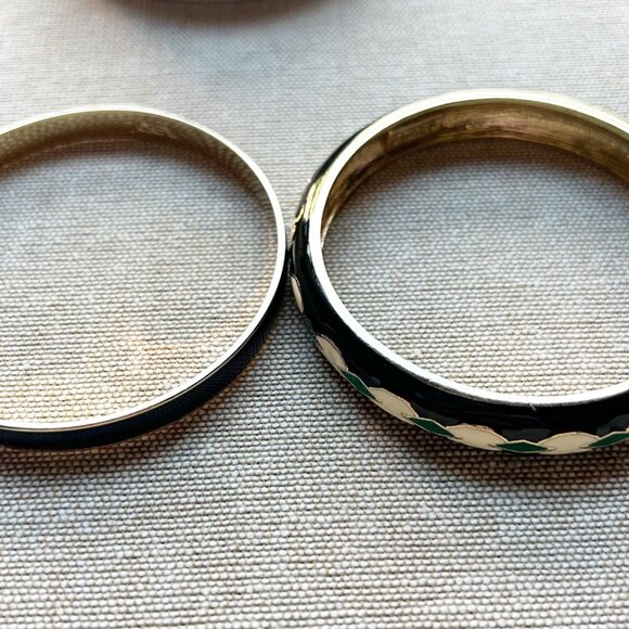 J Crew Enamel Bracelet Set of 2 Black Gold Green Geometric Diamond Design - Picture 4 of 12